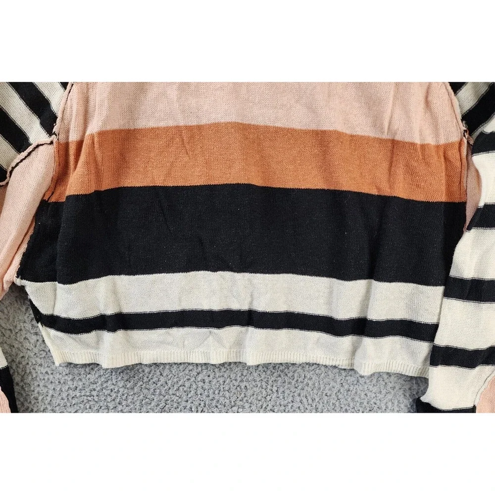 Free People Block Party Pullover Sweater Women's XS Black Pearl Combo Round Neck - Picture 13 of 15